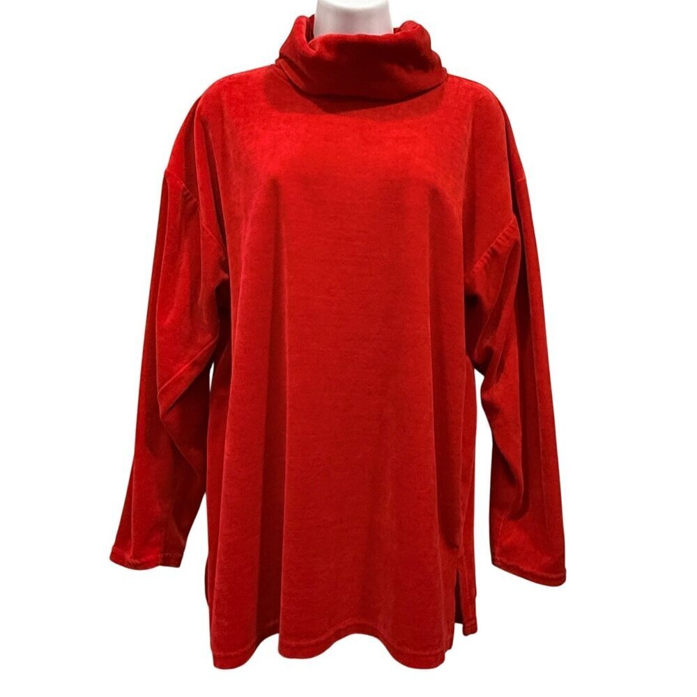 VTG Sag Harbor Red Velvet Turtleneck Tunic Top Preppy Holiday Christmas Womens L